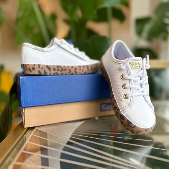 NWT Keds Special Edition Girls White, Gold & Leopard Sneakers w/ Velcro Size 6.5 - Picture 6 of 16